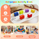 Colorful 6 PCS butterfly stools with PU leather covers, ideal for kids' play, learning, and safe stacking storage.