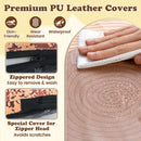 Kids floor cushion with wood grain PU leather cover, zippered design, waterproof, ideal for flexible seating and.