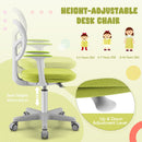 Height-adjustable children's study chair in green with lumbar support, designed for ages 3-10 for ergonomic comfort.