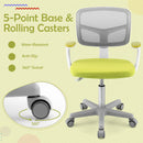 Children's study computer chair in green with adjustable height, lumbar support, and 360-degree swivel for comfort.