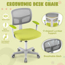 Children's ergonomic desk chair in green with adjustable height, Y-shaped lumbar support, and breathable mesh for comfort.