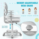 Height-adjustable kids study chair in grey with breathable mesh backrest, designed for ages 3-10 for comfortable.