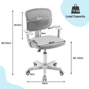 Kids study chair in grey with adjustable height, breathable mesh backrest, and 360° swivel for comfortable seating.