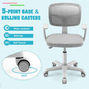 Kids study chair in grey with adjustable height, breathable mesh backrest, and 360° swivel for comfortable learning.