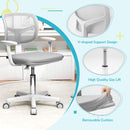 Kids study chair in grey with breathable mesh back, Y-shaped support, and removable cushion for adjustable height.