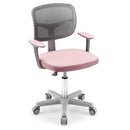 Children's pink study chair with adjustable height, lumbar support, and 360-degree swivel for home or school use.