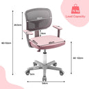 Children's study computer chair in pink with adjustable height, lumbar support, and 360-degree swivel for comfort.