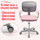 Children's study chair in pink with adjustable height, lumbar support, and 360-degree swivel for comfort and fun.