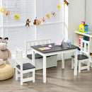 Children activity table set featuring a table, 2 chairs, and a storage bench, perfect for playtime and organization.