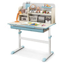 Kids Study Desk, Height Adjustable Children Writing Table w/Tilt Desktop, Home School Student Learning Desk w/Hutch - Blue