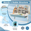 Kids Study Desk, Height Adjustable Children Writing Table w/Tilt Desktop, Home School Student Learning Desk w/Hutch