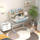 Kids Study Desk, Height Adjustable Children Writing Table w/Tilt Desktop, Home School Student Learning Desk w/Hutch