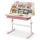 Kids Study Desk, Height Adjustable Children Writing Table w/Tilt Desktop, Home School Student Learning Desk w/Hutch