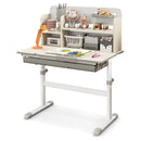 Kids Study Desk, Height Adjustable Children Writing Table w/Tilt Desktop, Home School Student Learning Desk w/Hutch