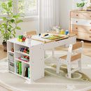 Kids Art Table & 2 Chairs Set w/Paper Roll, Craft Desk w/Flip-up Tabletop