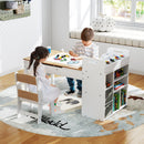 Kids Art Table & 2 Chairs Set w/Paper Roll, Craft Desk w/Flip-up Tabletop