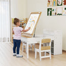 Kids Art Table & 2 Chairs Set w/Paper Roll, Craft Desk w/Flip-up Tabletop