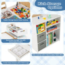 Kids Art Table & 2 Chairs Set w/Paper Roll, Craft Desk w/Flip-up Tabletop