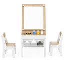 Kids Art Table & 2 Chairs Set w/Paper Roll, Craft Desk w/Flip-up Tabletop