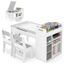 Kids Art Table & 2 Chairs Set w/Paper Roll, Craft Desk w/Flip-up Tabletop