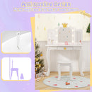 Kids vanity set with crown design, tri-folding mirror, and adjustable LED lights for safe, stylish pretend play.