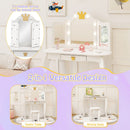 Kids vanity set with tri-folding mirror and adjustable LED lights, designed as a versatile writing desk or vanity table.