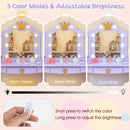 Kids vanity set with tri-folding mirror and 3-color adjustable LED lights in purple, perfect for pretend play and.
