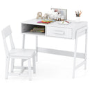 Wooden Children Study Table Set with Storage Drawer and Hutch - Brown