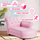 Pink kids sofa with PVC leather, solid wood frame, and crystal embellishments, designed for comfort and easy maintenance.