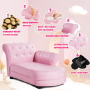 Pink kids sofa with PVC leather, solid wood frame, and crystal embellishments, designed for comfort and easy cleaning.