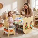 Bear-themed kids art table and chair set with storage, perfect for drawing, writing, and organizing art supplies.