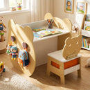 Bear-themed kids art table and chair set with storage, whiteboard, and chalkboard for creative play and learning.