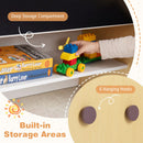 Bear-themed kids art table and chair set featuring a deep storage compartment and 4 hanging hooks for organization.