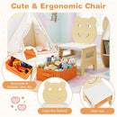 Bear-themed kids chair with supportive backrest and wide seat, featuring a removable fabric drawer for storage.