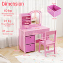Kids vanity set in pink with lighted mirror, storage drawers, and child-safe features for imaginative play and.