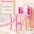 Princess dressing table and chair set in pink with a 2-color lighted mirror, ideal for kids aged 3 and up.