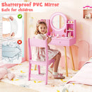 Princess dressing table and chair set in pink with 2-color lighted mirror, perfect for imaginative play and.