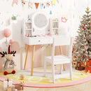 Princess dressing table and chair set with 2-color lighted mirror, large tabletop, and storage for imaginative play.