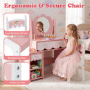 Ergonomic pink chair with rounded corners and cute rainbow pattern, designed for the Princess Makeup Dressing Table set.