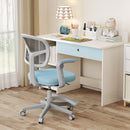 Kids study chair in blue with adjustable height, ergonomic mesh backrest, and removable cushion for comfort and support.