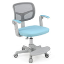 Kids study chair in blue with adjustable height, swivel seat, and ergonomic mesh backrest for comfort and mobility.
