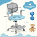 Kids study chair in blue with adjustable height, ergonomic mesh backrest, and removable cushion for comfort and hygiene.
