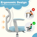 Ergonomic mesh backrest of the blue kids study chair promotes healthy posture, perfect for ages 3-10 during study.