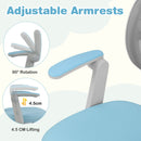 Adjustable armrests of the blue kids study chair, featuring 90° rotation and 4.5cm height lift for customized comfort.