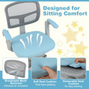 Kids study chair in blue with adjustable height, ergonomic mesh backrest, and removable soft cushion for comfort.