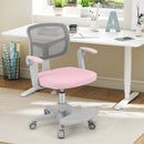 Kids study chair in pink with adjustable height, ergonomic mesh back, and swivel seat for ages 3-10, perfect for study.