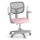Kids study chair in pink with adjustable height, ergonomic mesh backrest, and removable cushion for comfort and support.