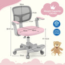 Kids study chair in pink with adjustable height, ergonomic mesh backrest, and removable cushion for comfort and hygiene.