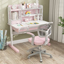 Kids study chair in pink with adjustable height, swivel seat, and ergonomic mesh backrest for comfort and support.