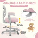 Kids study chair in pink with adjustable height, swivel seat, and ergonomic backrest for ages 3-10, perfect for comfort.